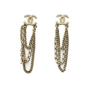 Chanel Gold CC Multi Chain Dangle Piercing Earrings